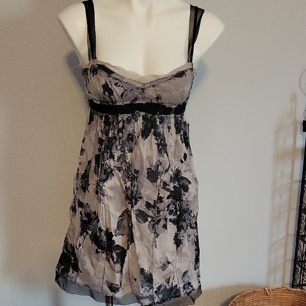 LOFT Neutral Taupe Dress with Black Logo Trim